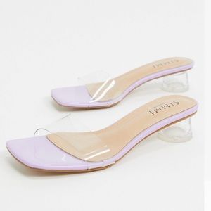 LILAC MULES W CLEAR BLOCK HEEL